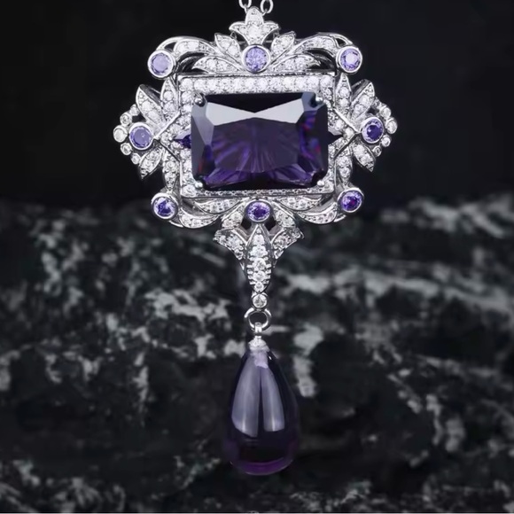 Purple Crystal Statement Necklace - Picture 1 of 6